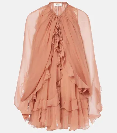 Chloé Ruffled Silk Muslin Cape In Pink