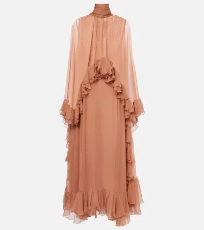 Chloé Ruffled Silk Muslin Gown In Pink