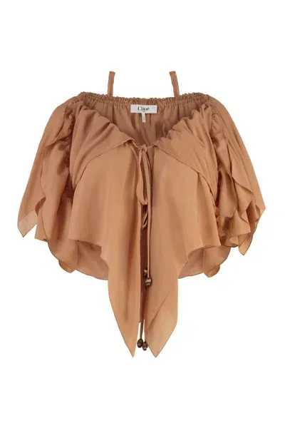 Chloé Ruffled Silk Top In Pink