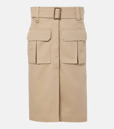 Chloé Saharienne Cotton Gabardine Cargo Skirt In Brown