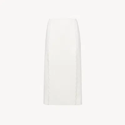 Chloé Scallop Embroidered Column Skirt In Fluid Viscose White Size 10 76% Viscose, 24% Wool