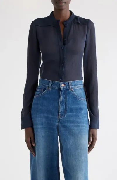 Chloé Chloe Sheer Silk-georgette Shirt In Navy