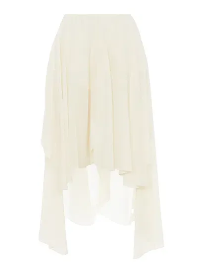 Chloé Shorts Fluidi Con Volant E Spacchi In Georgette Di Seta Semitrasparente In White