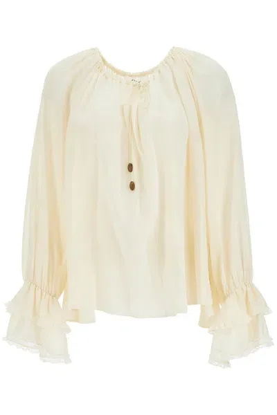 Chloé Silk Ruffled Blouse In White