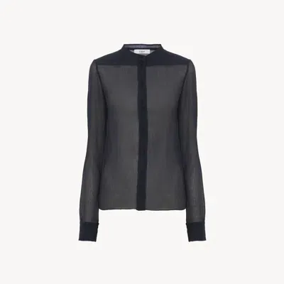 Chloé Slim-fit Collarless Blouse In Silk Crêpon Blue Size 6 100% Silk, Pinctada Maxima, Farmed, Coo Austra