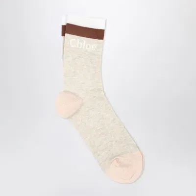 Chloé Kids' Socks Beige Mélange With Logo