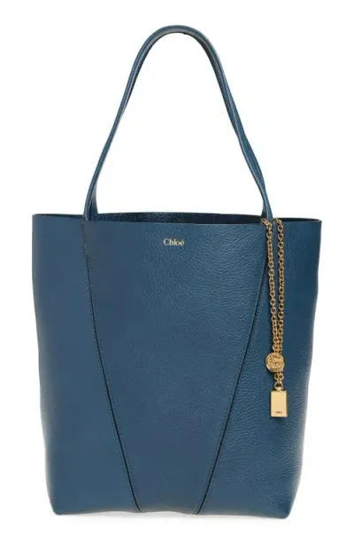 Chloé Spin Grained Leather Tote Bag In Blue