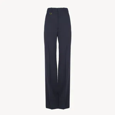 Chloé Pantalon De Costume En Laine Grain De Poudre Femme Bleu Taille 40 100% Laine In Blue