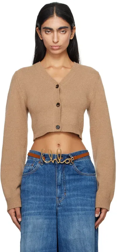 Chloé Tan Cropped Cardigan In 214 Burning Camel