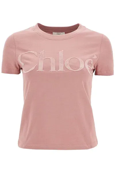 Chloé Velour Logo T-shirt With In Pink