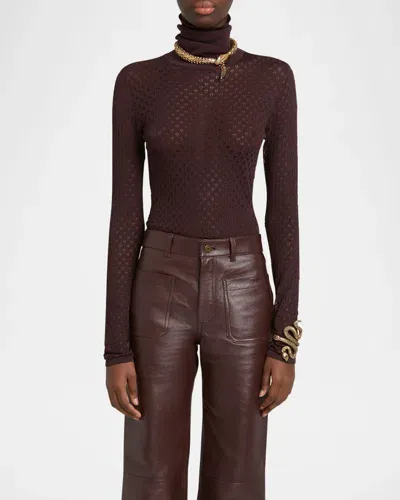 Chloé Pointelle Knit Turtleneck Sweater In Burgundy