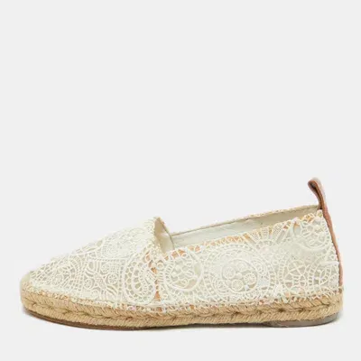 Pre-owned Chloé White Lace Espadrille Flats Size 38