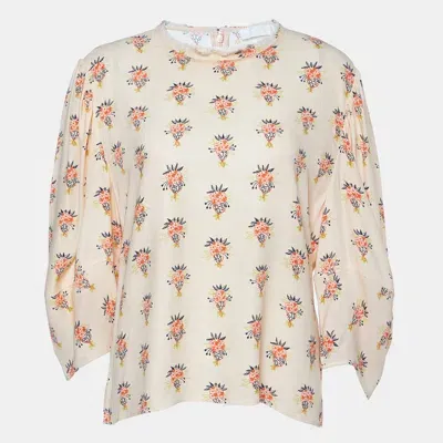 Pre-owned Chloé Wild Pink Printed Crepe Puff Sleeves Top L