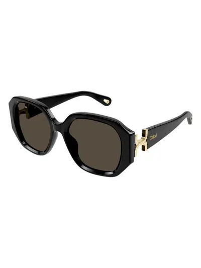 Chloé Logo Acetate Square Sunglasses In Black