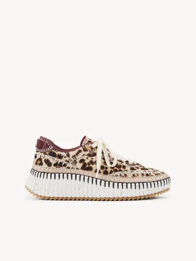 Chloé Nama Leopard Stitch Walking Sneakers In Jungle Brown