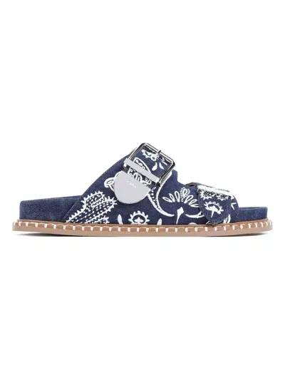 Chloé Rebecca Flat Sandals Embroidered Design In Blue