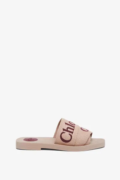 Chloé Woody Dusty Pink Slides In Neutral