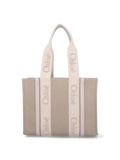 Chloé Woody Medium Tote Bag In Beige