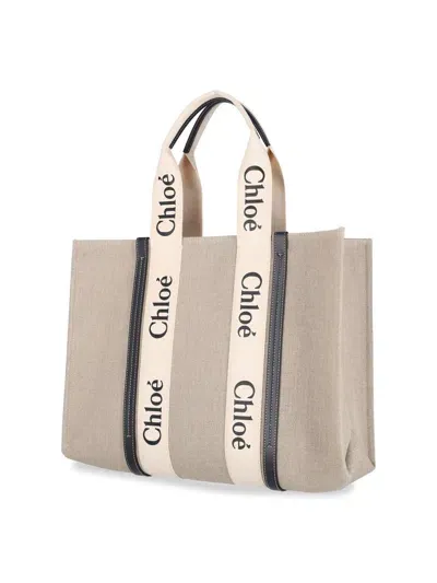 Chloé Woody Midi Tote Bag In Beige