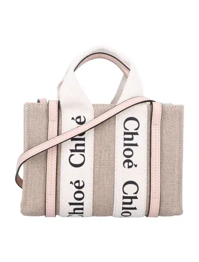 Chloé Woody Small Tote Bag In Cement Pink