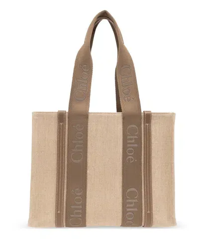 Chloé Woody Tote Bag In Beige