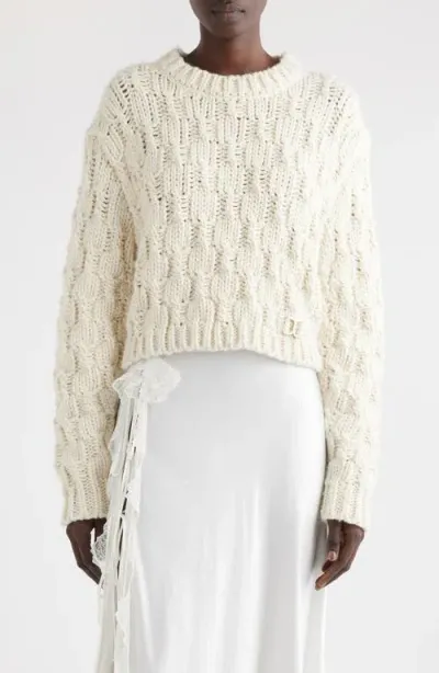 Chloé Cropped Cable-knit Wool, Silk And Cashmere-blend Sweater In White