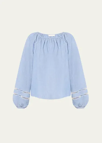 Chloé X High Summer Chambray Blouse With Netted Detailing In Midnight