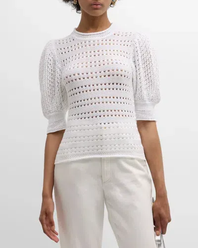 Chloé X High Summer Crochet Puff-sleeve Top In Vanilla Ice