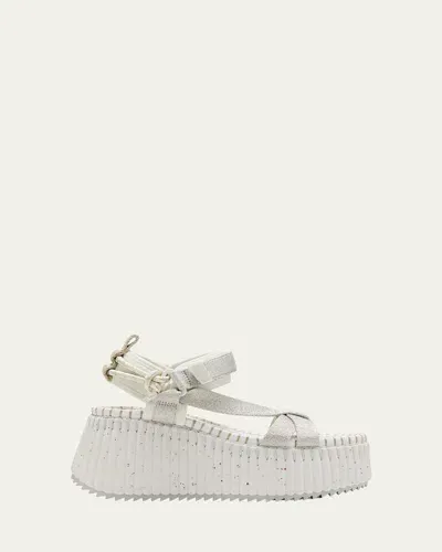 Chloé X High Summer Nama Stitch Ankle-strap Flatform Sandals In Silver