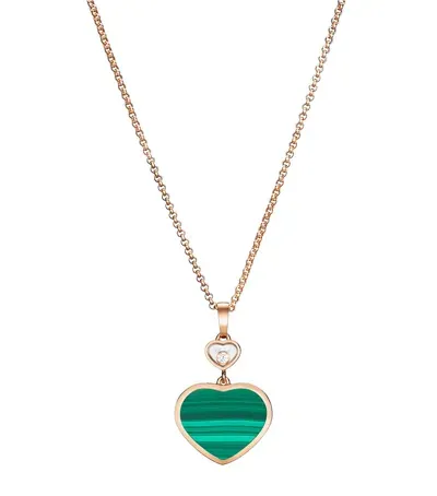 Chopard Rose Gold, Diamond And Malachite Happy Hearts Necklace