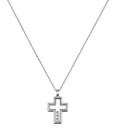 Chopard White Gold And Diamond Happy Diamonds Cross Necklace In Metallic