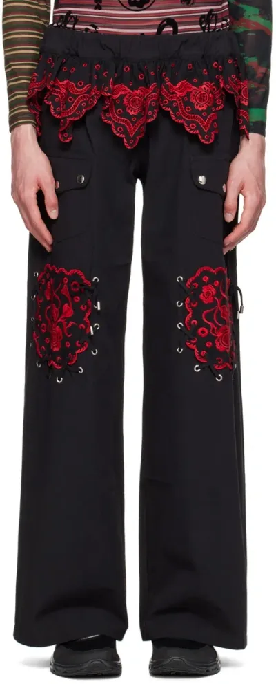 Chopova Lowena Black Lansky Trousers In Black And Red