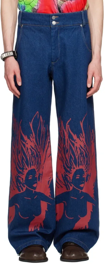 Chopova Lowena Blue Fairy Girl Jeans In Blue And Red