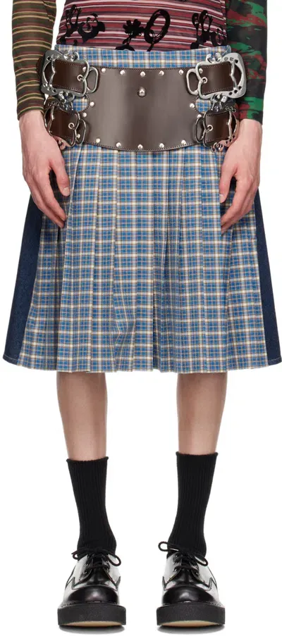 Chopova Lowena Blue Marshal Denim Skirt In Blue Tartan