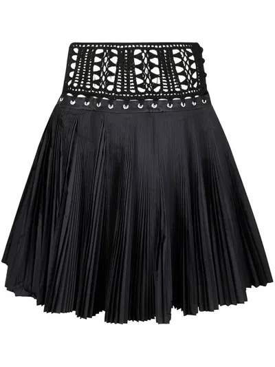 Chopova Lowena Pleated Crochet Skirt In Black