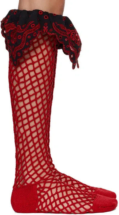 Chopova Lowena Red Crochet Net Socks