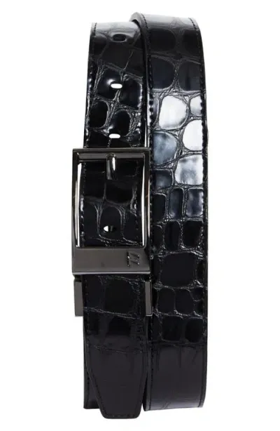 Christian Louboutin Bizz Belt Switch Alligator Embossed Leather Belt In B329 Black/black/gun Metal