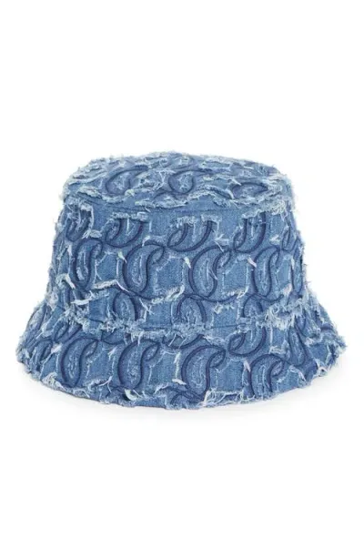 Christian Louboutin Bobino Monogram Raw Denim Bucket Hat In Blue