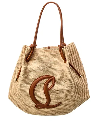 Christian Louboutin By My Side Leather-trimmed Crocheted Raffia Tote In Brown