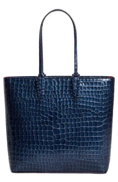 Christian Louboutin Cabata Croc Embossed Leather Tote In Blue