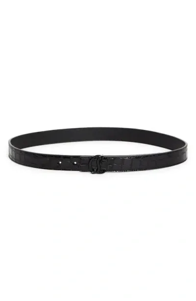 Christian Louboutin Cl Monogram Buckle Croc Embossed Leather Belt In Black/black