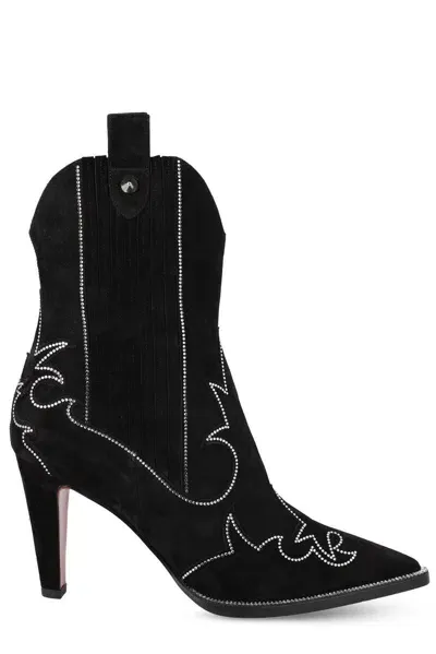 Christian Louboutin Embellished Pointed Toe Boots In Black