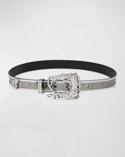 Christian Louboutin Giddy Belt In Embossed Leather In Anthracite