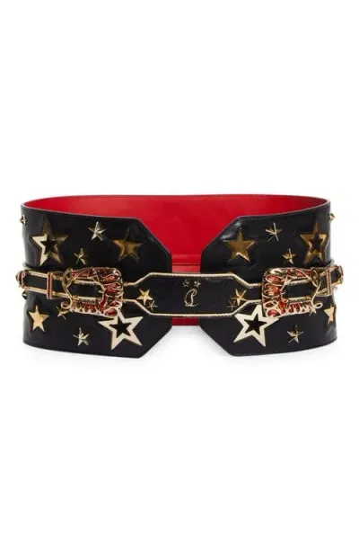 Christian Louboutin Giddy Star Embellished Wide Leather Belt In Black/black