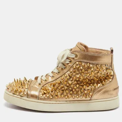 Pre-owned Christian Louboutin Gold Leather Spikes High Top Sneakers Size 41