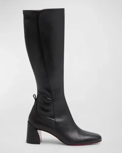 Christian Louboutin Jane Leather Red Sole Knee Boots In Black