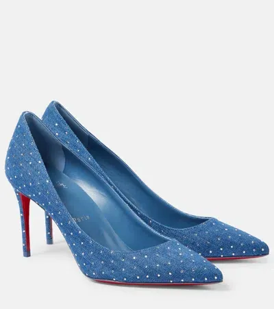 Christian Louboutin Kate 85 Embellished Denim Pumps In Blue