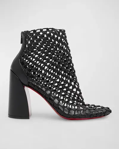 Christian Louboutin Leather Net Red Sole Ankle Booties In Black