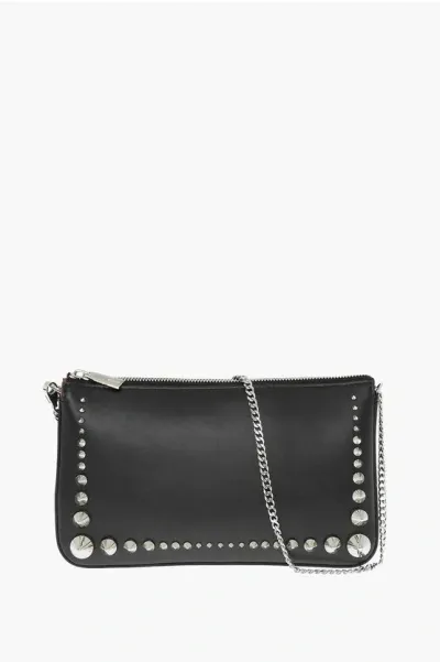 Christian Louboutin Leather Shoulder Bag With Studs In Black