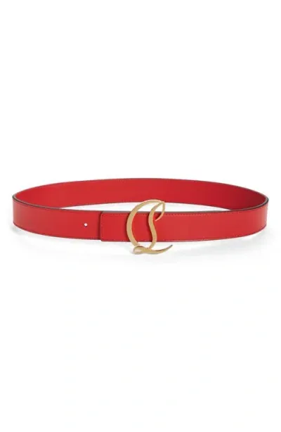 Christian Louboutin Logo Buckle Leather Belt In Loubi/antic Gold